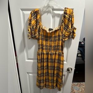 Yellow black plaid smocked dress